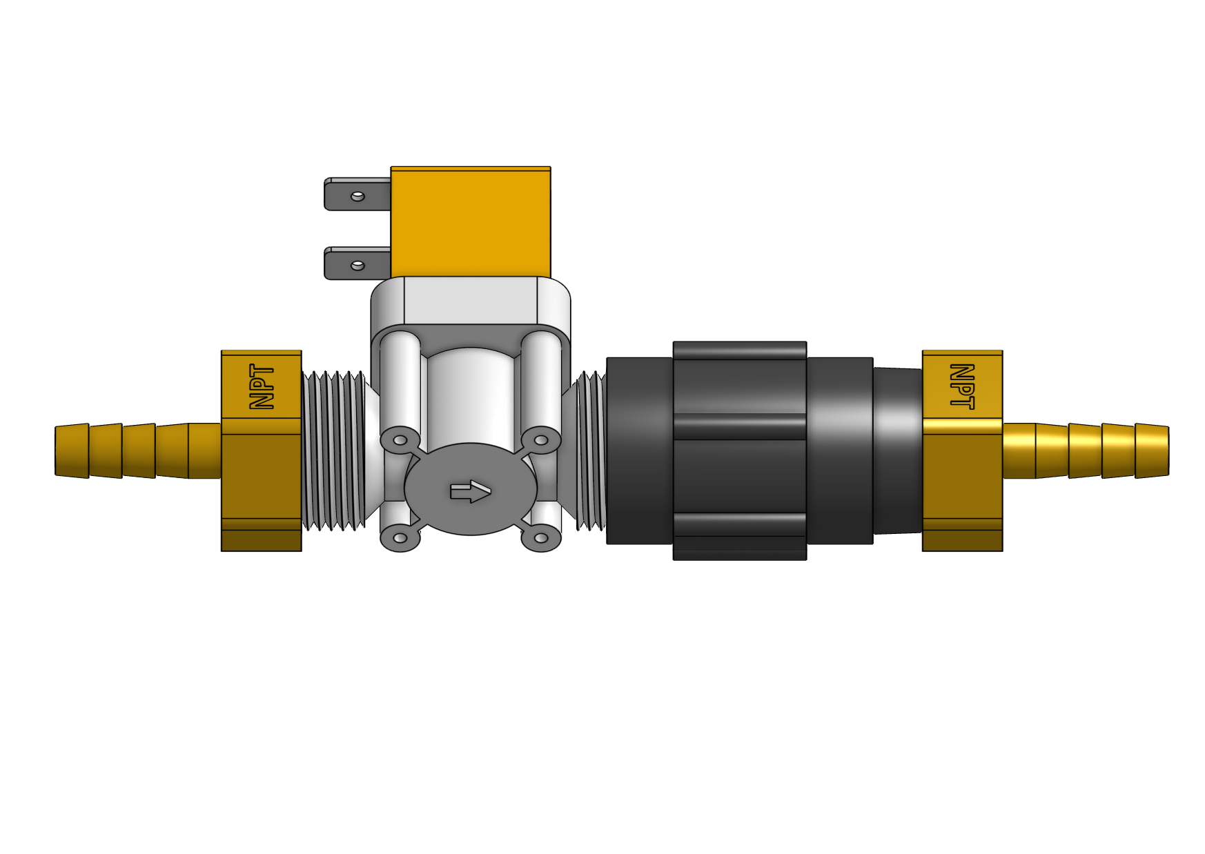 solenoid valve with pressure regulator and barb adapters