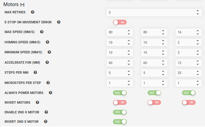 default motor settings default motor settings
